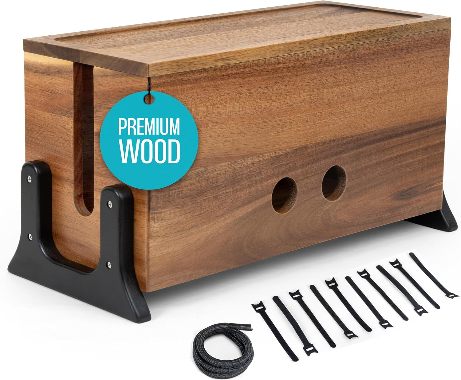 Extra Large Cable Management Box, Wood Cord Hider Box & Organizer for Power Stri