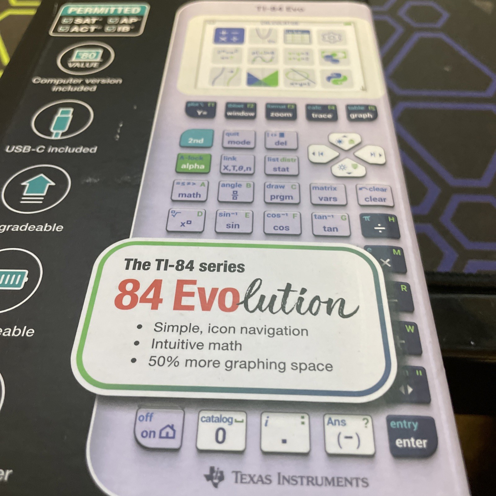 Graphing Calculator TI-84 Evo Lavender USB C Charging Python Programming