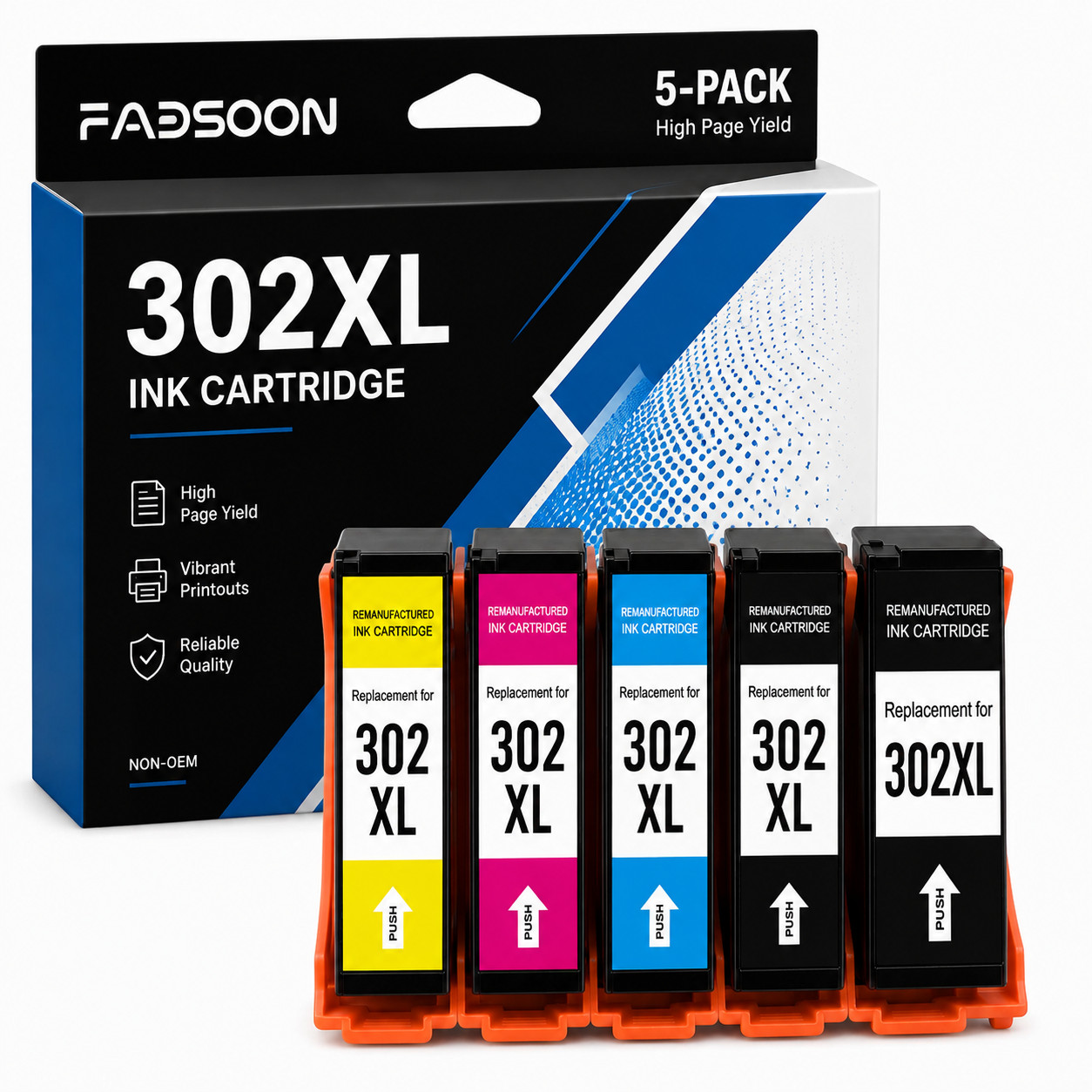 302XL 5PK BK/PBK/C/M/Y With Chip Ink Cartridge Replacement for XP-6000 XP-6100