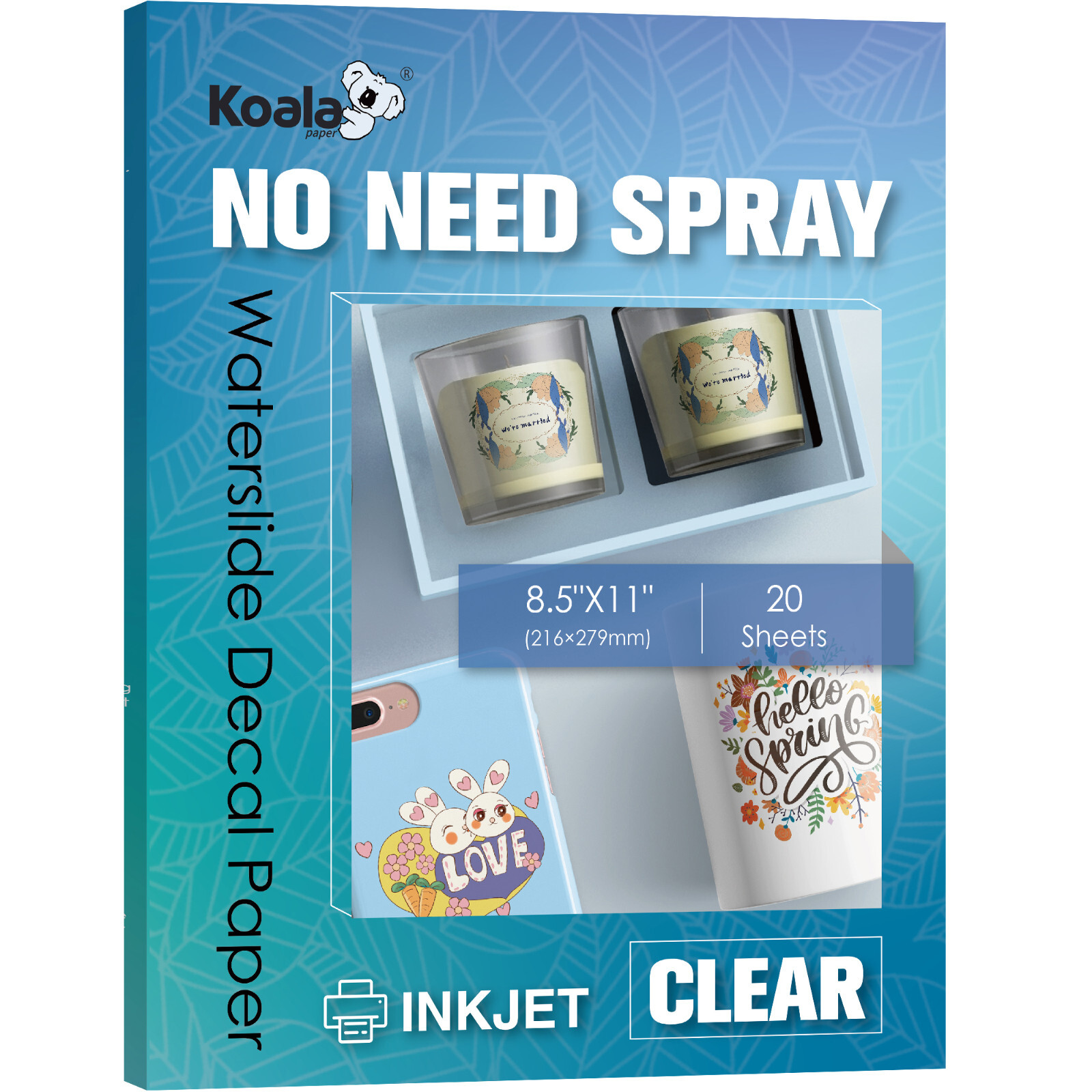 Lot Koala NO SPRAY Waterslide Decal Paper Inkjet Laser - Clear Or White ,8.5x11