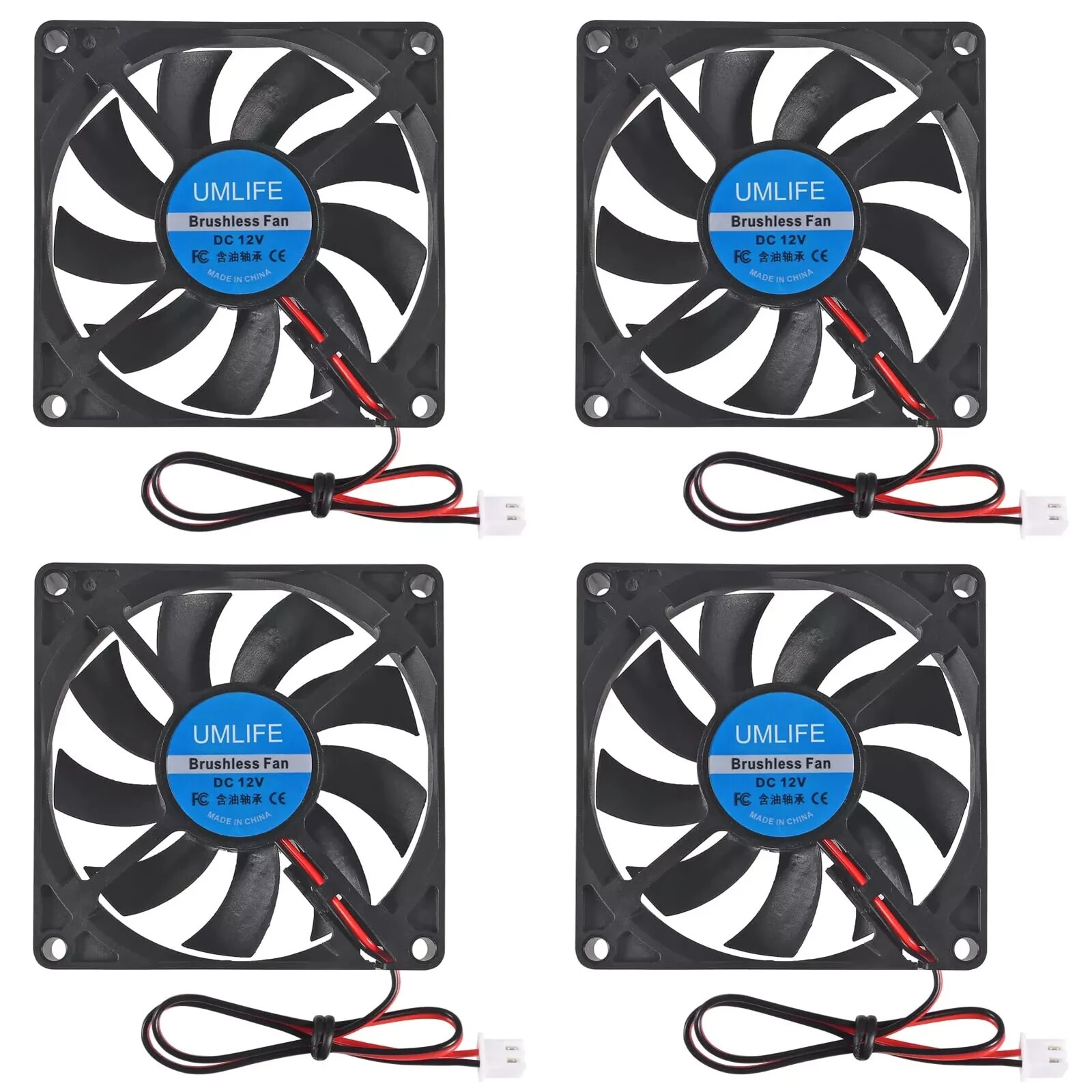 4PCS DC Coolng Fan 80x80x15mm 80mm 12V Dual Ball Bearing Brushless Case Coole...