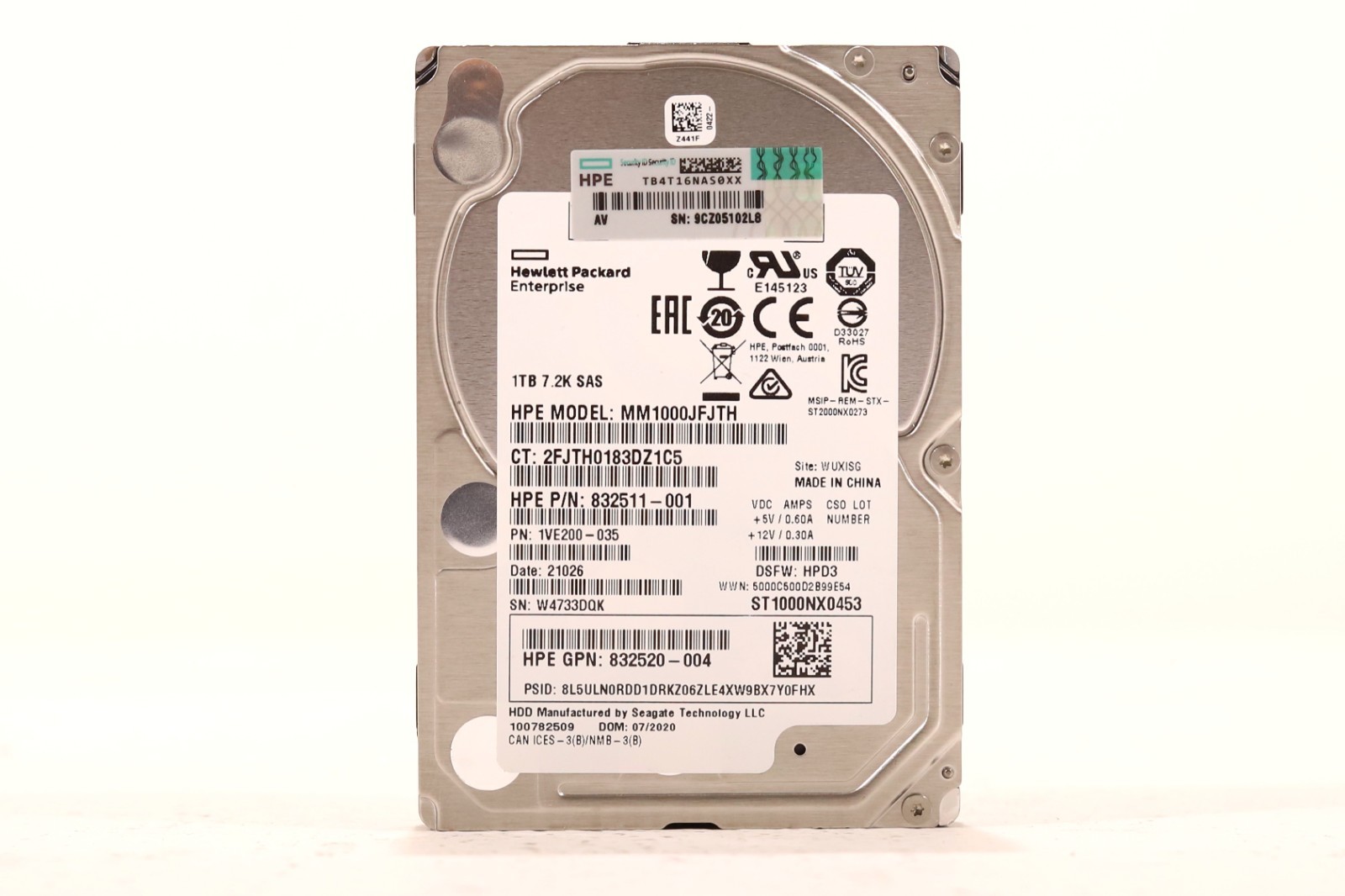 HPE MM1000JFJTH 1TB 2.5" 12Gb/s 7.2K RPM SAS Hard Drive P/N: 832520-004 Tested