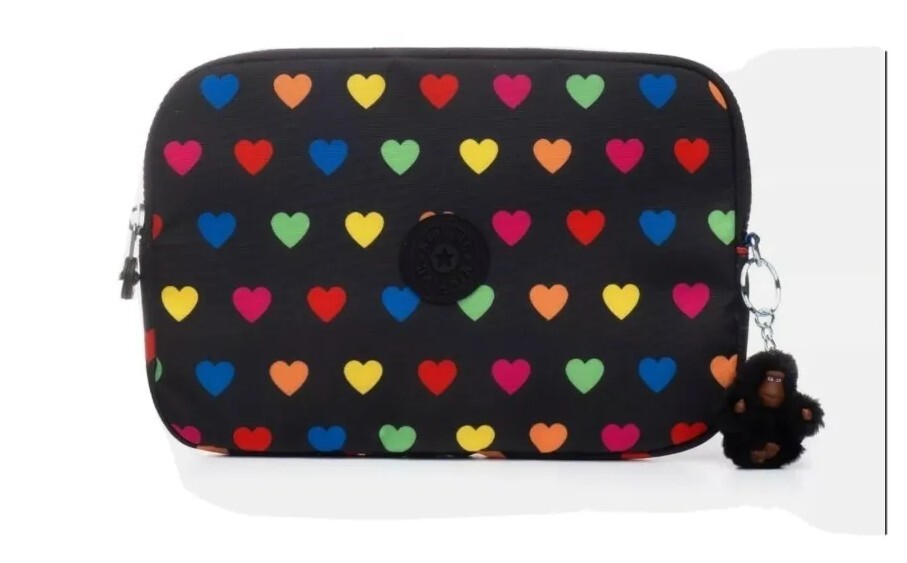 Kipling Lex Wild Hearts 8" Tablet Case Pouch Black Lightweight Organizer
