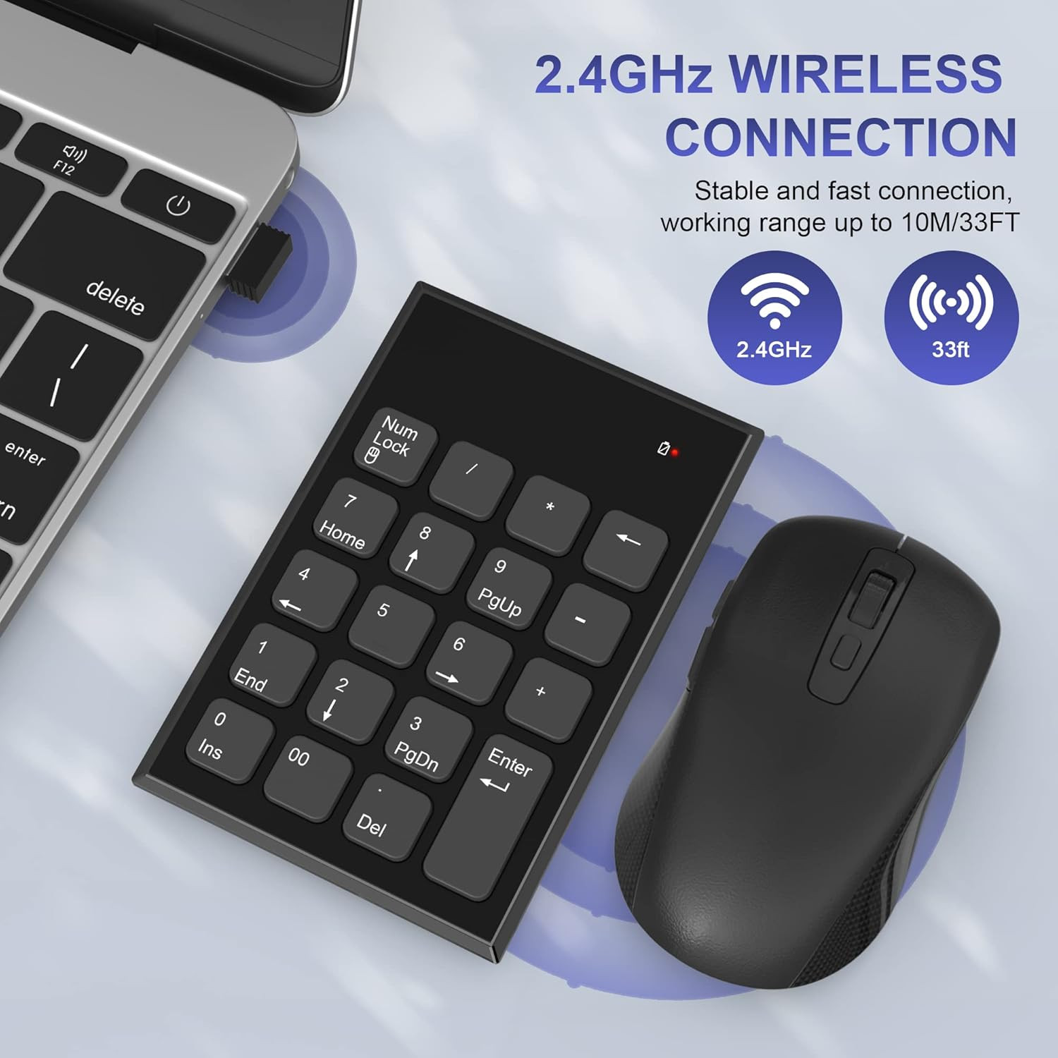 Wireless Number Pad and Mouse Combo 2.4G 19 Keys USB Wireless Numeric Keypad ...