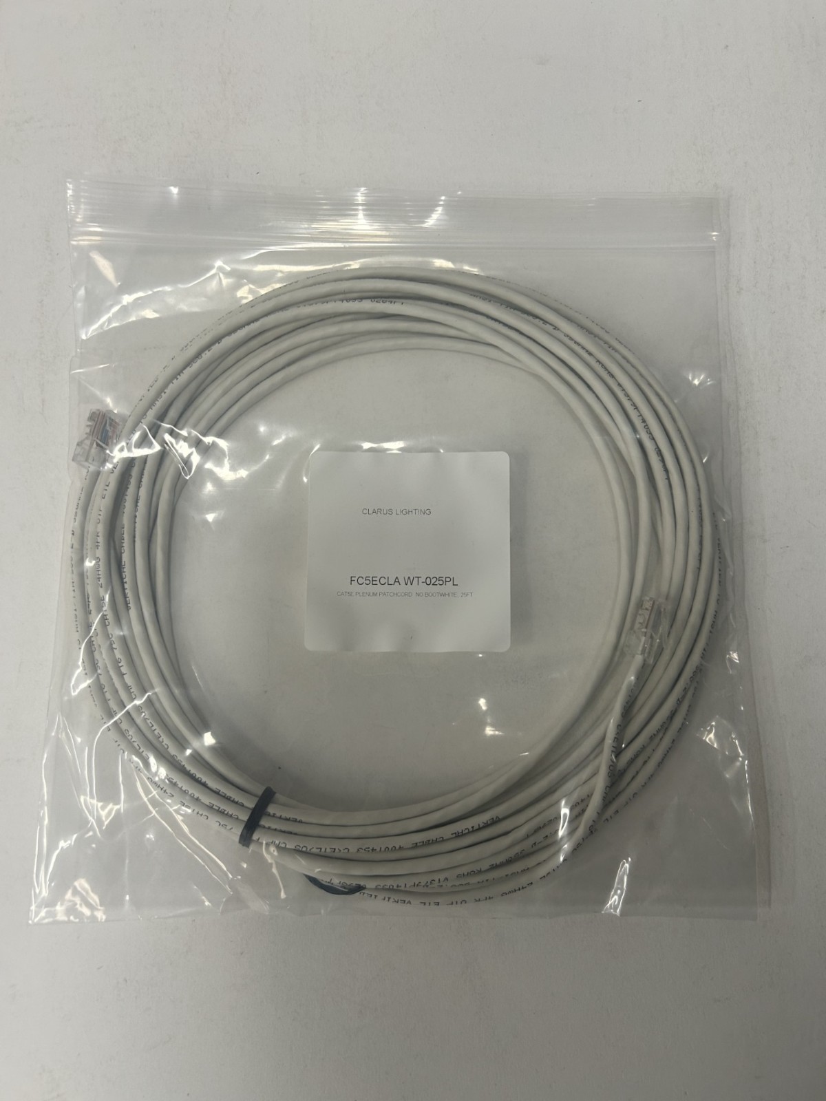 Clarus FC5ECLA WT-025PL Plenum Patchcord no bootwhite cable 25FT
