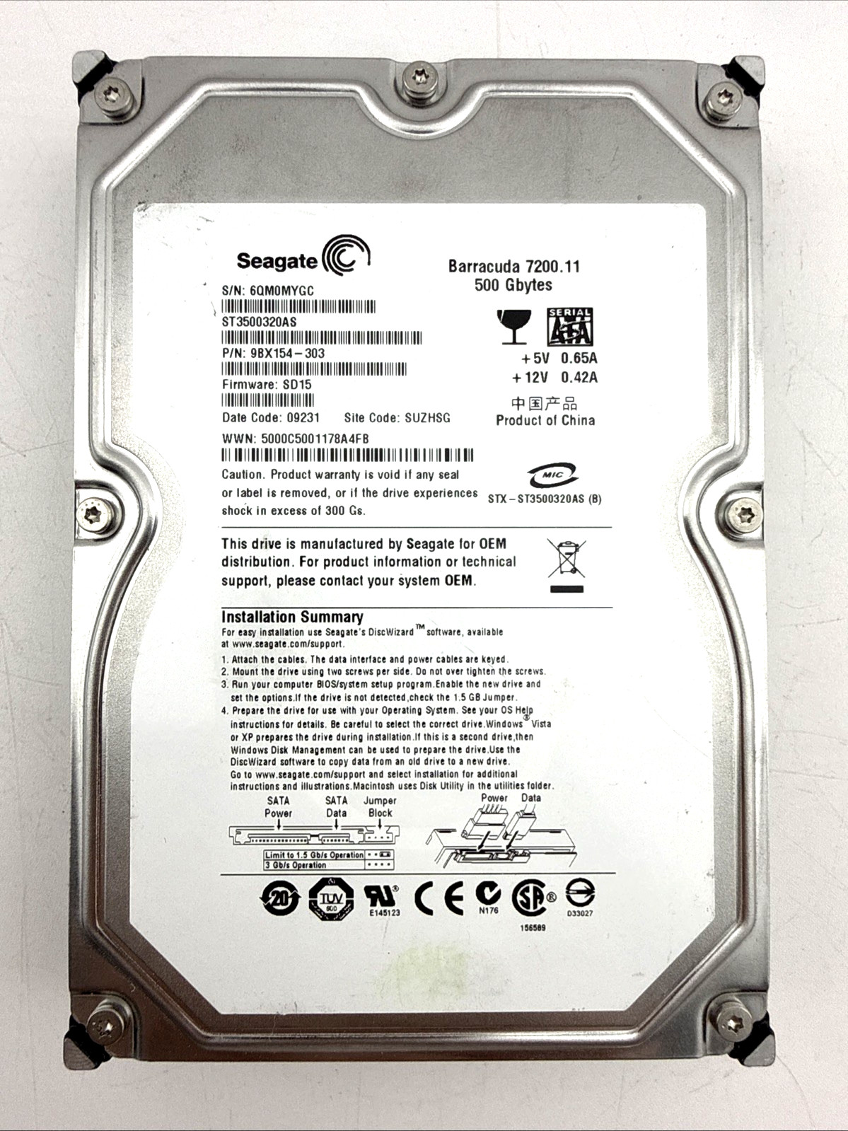 Seagate Barracuda 7200.12 ST3500418AS 500GB 3.5 SATA HDD