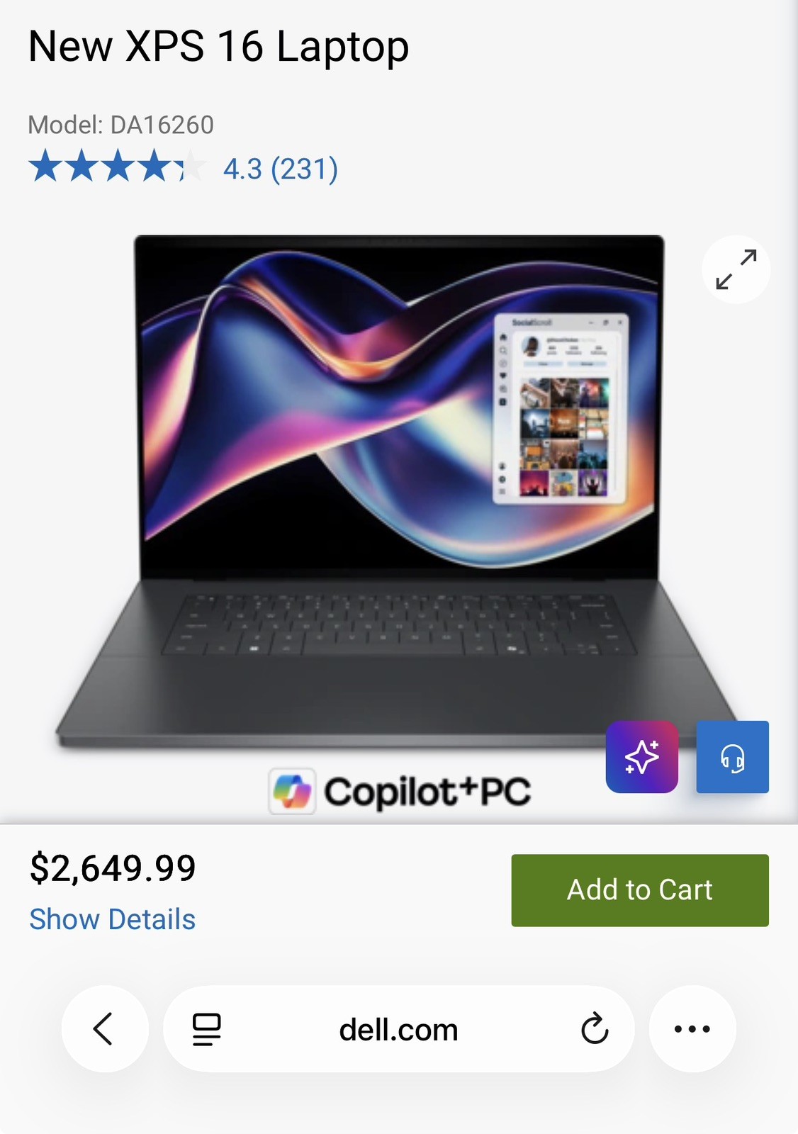 New 2026 Dell XPS 16 DA16260 16" Laptop - Intel Core Ultra 7, 1TB SSD