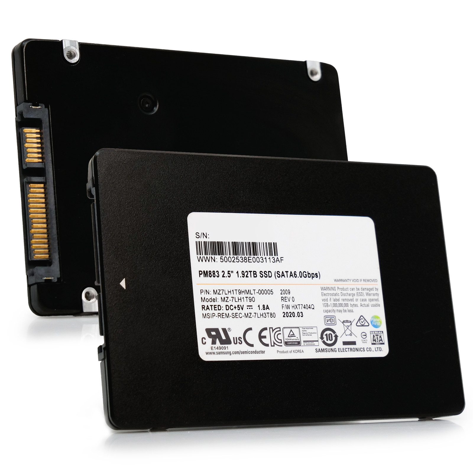 Samsung PM883 1.92TB MZ7LH1T9HMLT SATA 6Gb/s 1.3 DWPD 3D TLC 2.5" Enterprise SSD
