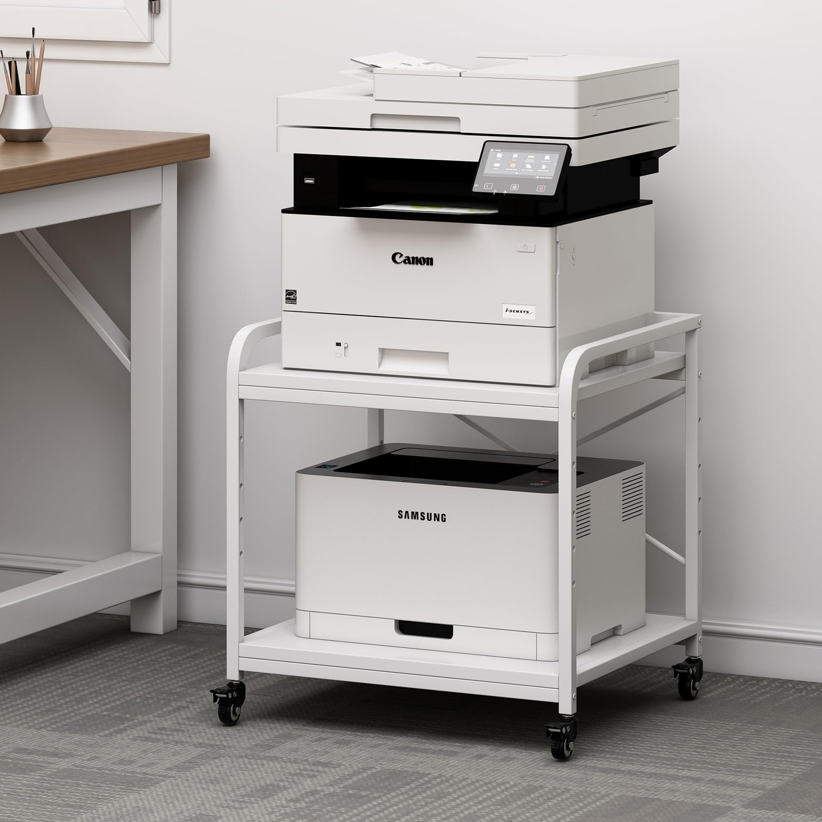 20 Inches Deep Large Printer Stand, 2 Tier Under Desk Printer Table