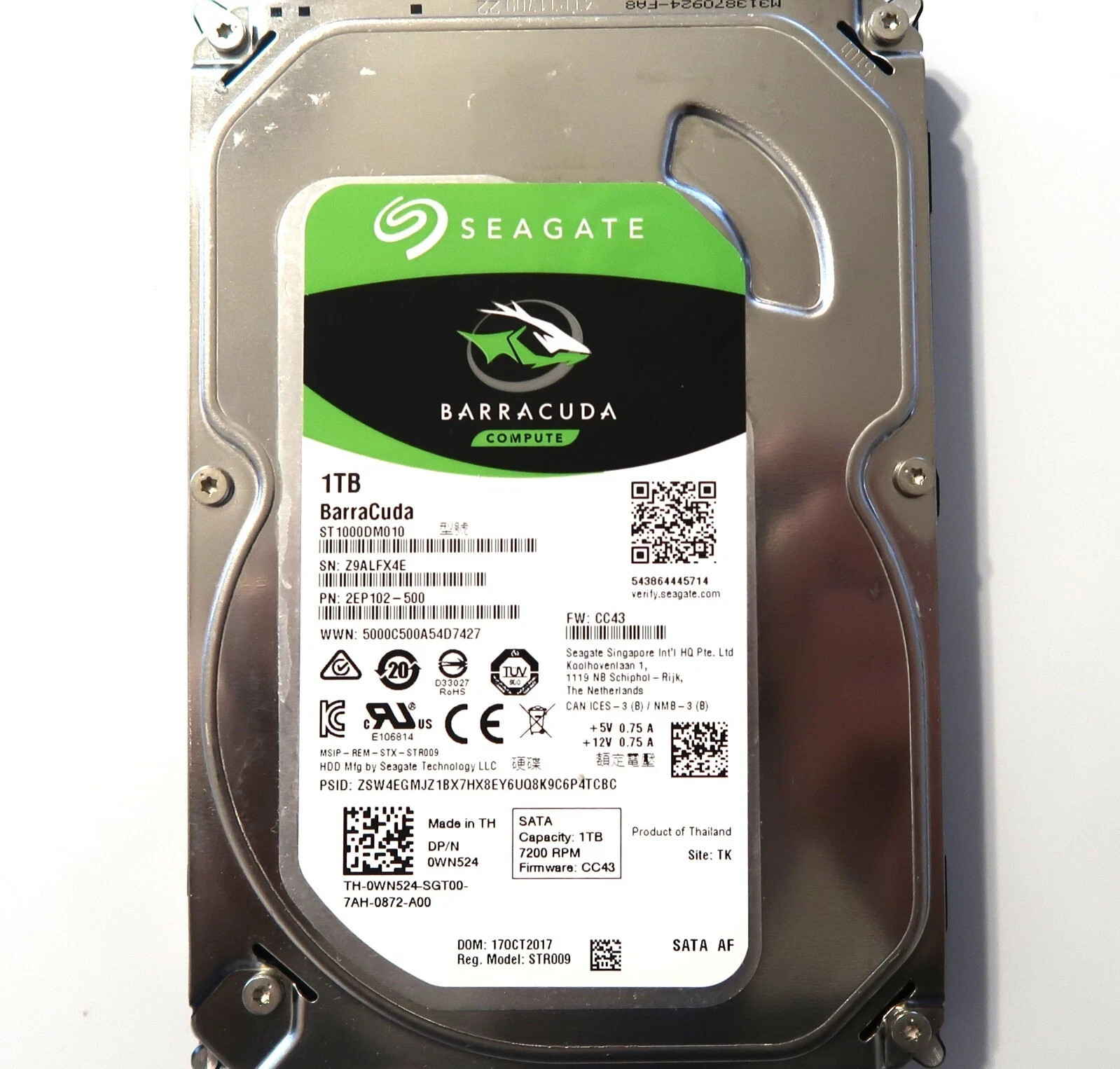 ST1000DM010 2EP102-500 CC43 (Z9AL) TK Thailand 1000gb 3.5" Sata HDD OCT.2017