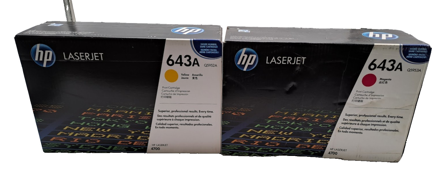 2X HP 643A Original LaserJet Toner Cartridge YELLOW Q5952A , AND MAGENTA Q5953A