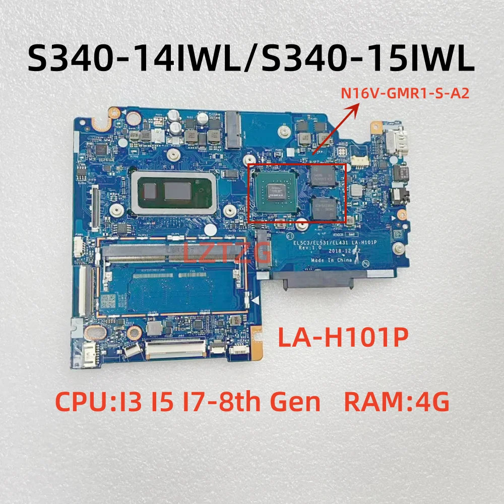 LA-H101P For Lenovo Ideapad S340-14IWL Motherboard W/I5 I7-8th Gen GPU 2G RAM 4G