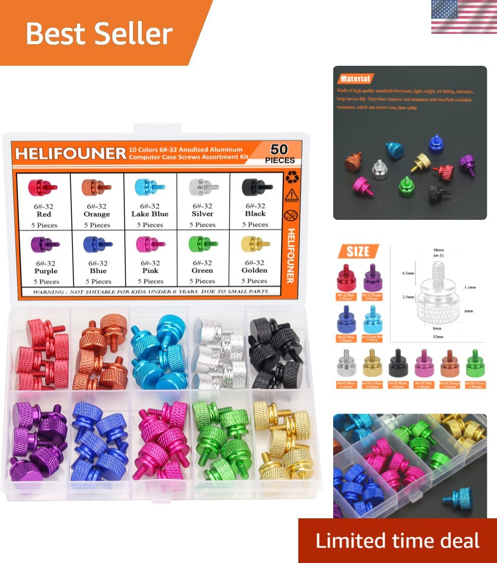 Durable 50-Piece Anodized Aluminum Thumb Screws - 6-32 Thread, Easy Installation
