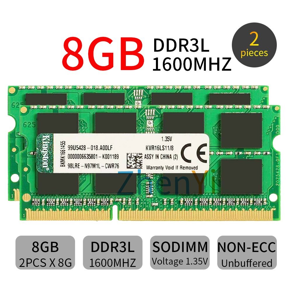 Kingston 16GB Kit 2x 8GB DDR3L 1600MHz PC3L-12800S 204Pin Laptop Memory SDRAM