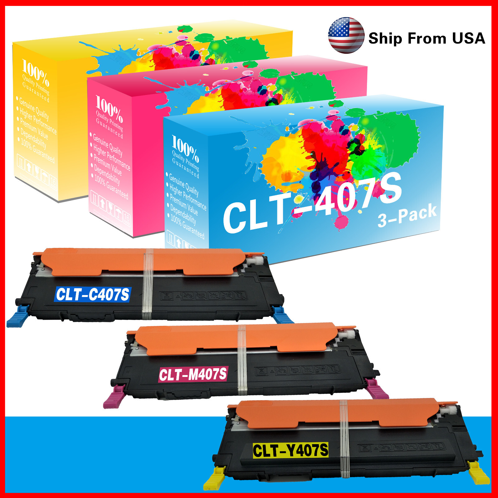 407S CLT-407S Toner Cartridge for CLP-310 CLP-325 CLX-3180 Printer (3PK,CMY)