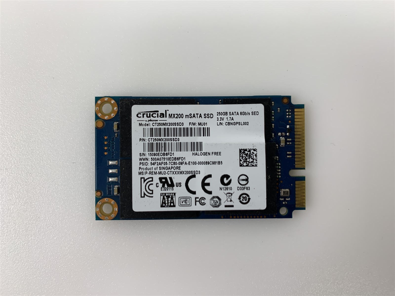 Crucial MX200 mSATA SATA III 6.0Gb/s CT250MX00SSD3 250GB SSD 