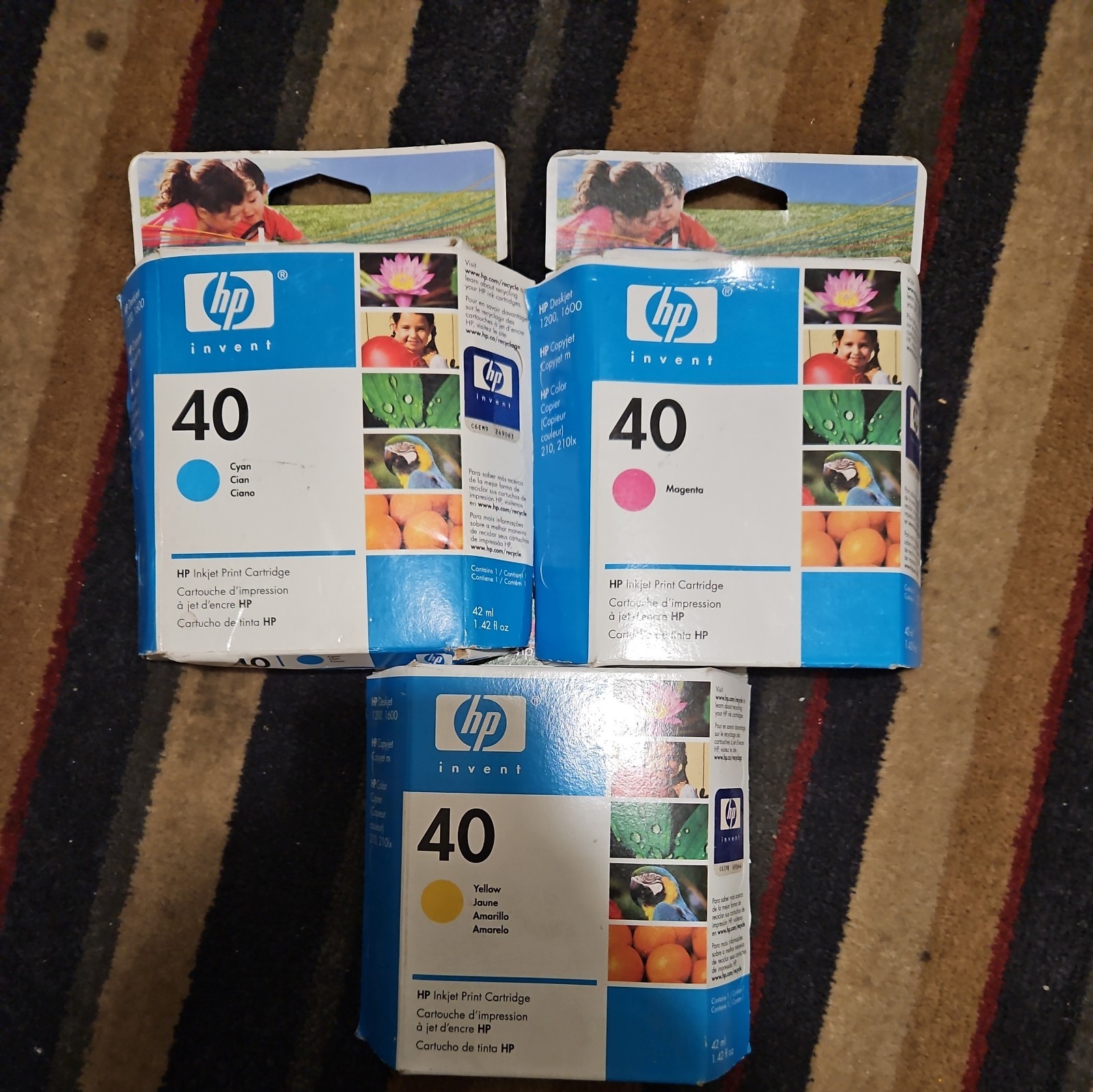 LOT of 3 SEALED 42ml HP 40 Cyan/Magenta/Yellow OEM Ink Cartridges, Genuine NEW