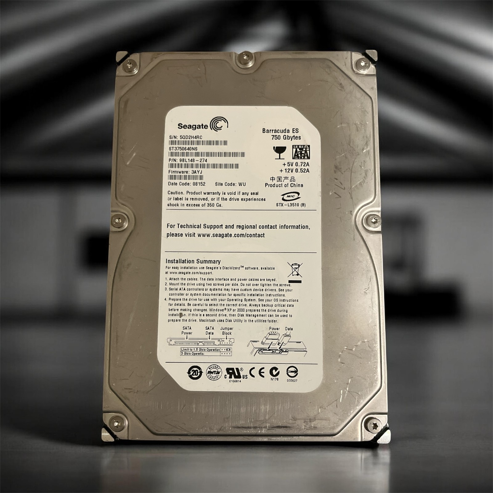 Seagate Barracuda ES 750GB 7200RPM SATA 3.0Gb/s 3.5” Enterprise HDD ST3750640NS