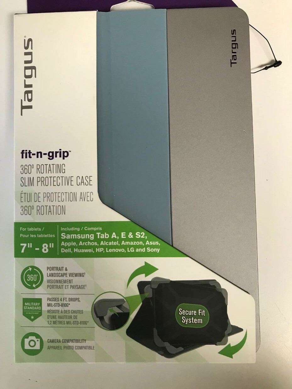 Targus Fit-n-Grip 360 Degree Rotating Slim Tablet Case NEW Universal 7" to 8"