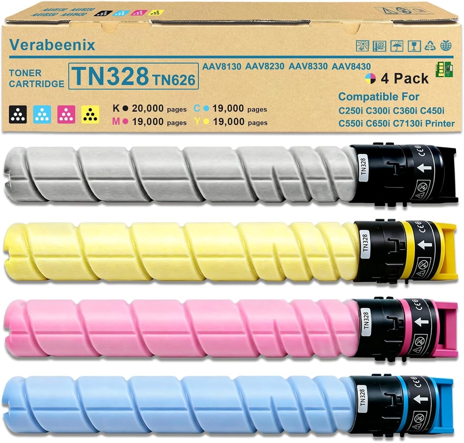4pk, Compatible TN328K TN328C TN328M TN328Y, C/M/Y/K  28,000 Pages KM BIZHUB