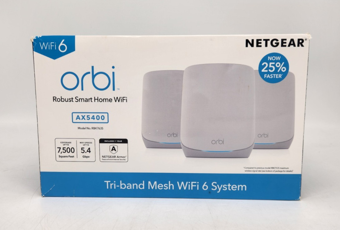 Netgear Orbi RBK763-100NAS AX5400 Mesh 1 Router + 2 Satellites