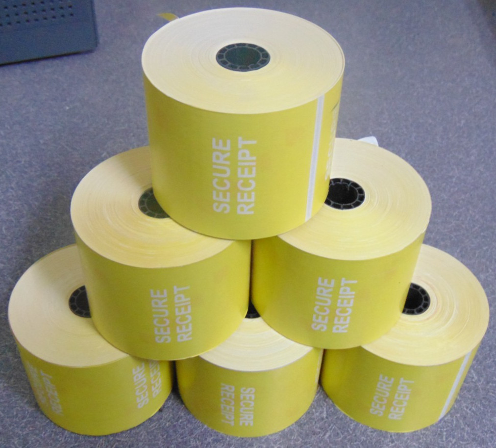 6 PACK of SUPER High Security YELLOW Thermal Printer Paper.