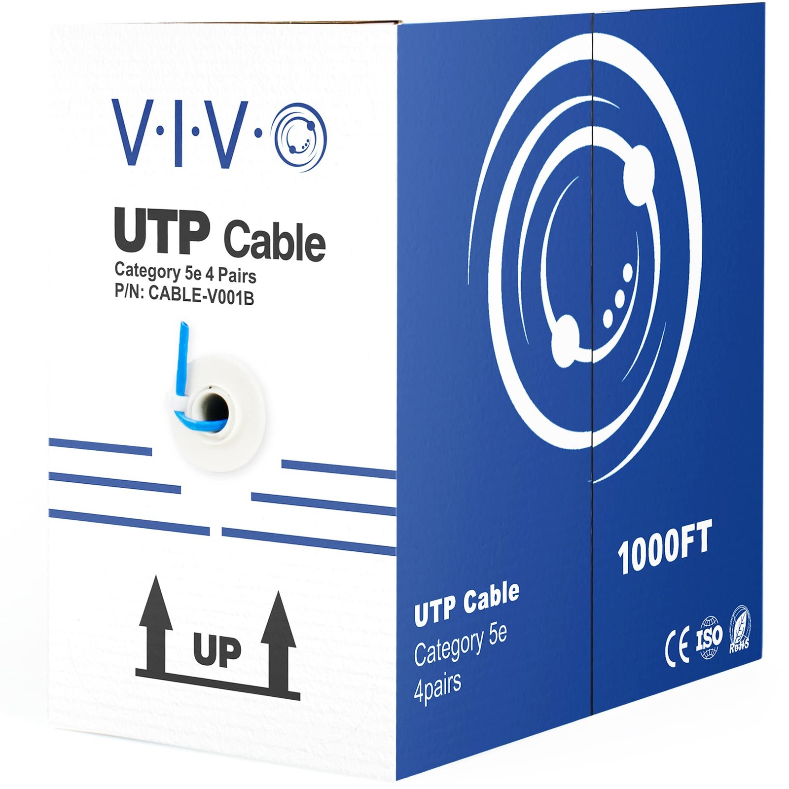 1,000ft Bulk Cat5e Wire, Ethernet Cable, 24 Pull Box, Network, Blue, CABLE-V001B