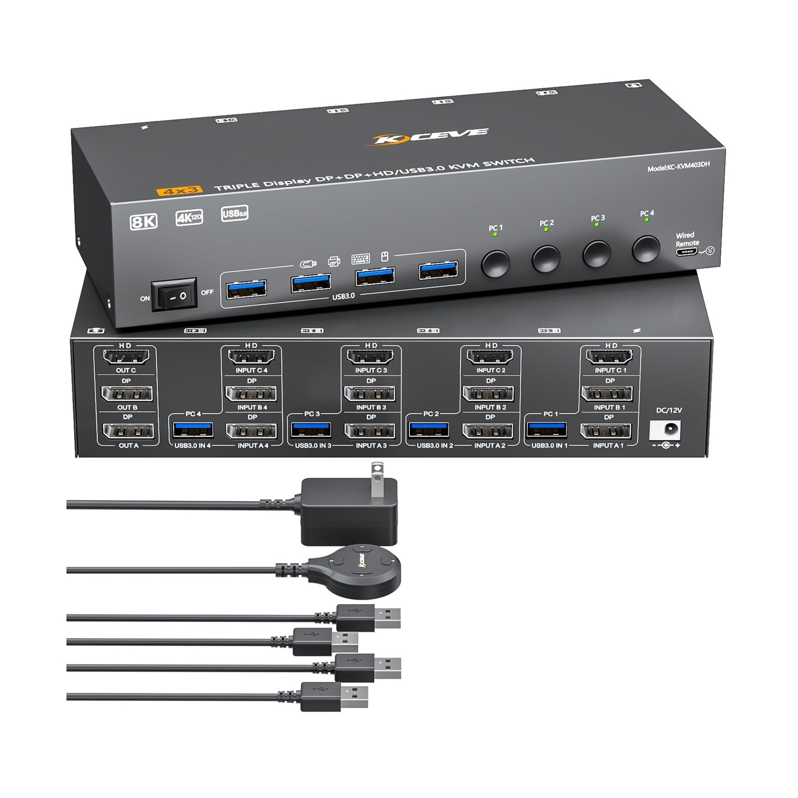 HDMI+2 Displayport KVM Switch 3 Monitors 4 Computers 8K@60Hz 4K@144Hz,4 Port ...