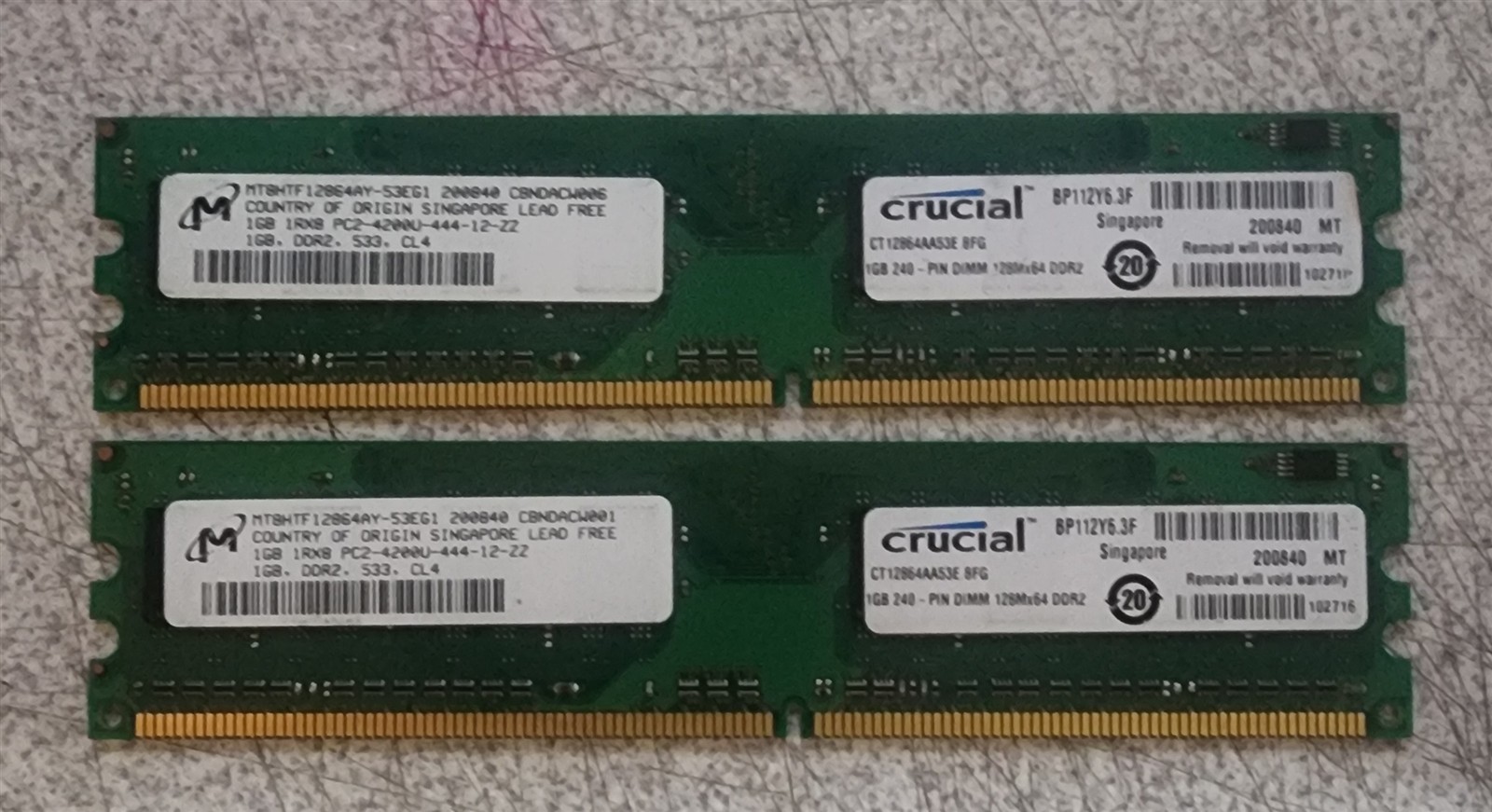 Micron Crucial 2gb DDR2 PC2-4200U-444-12-ZZ 533 CL4 Desktop Memory Kit 2 x 1GB 