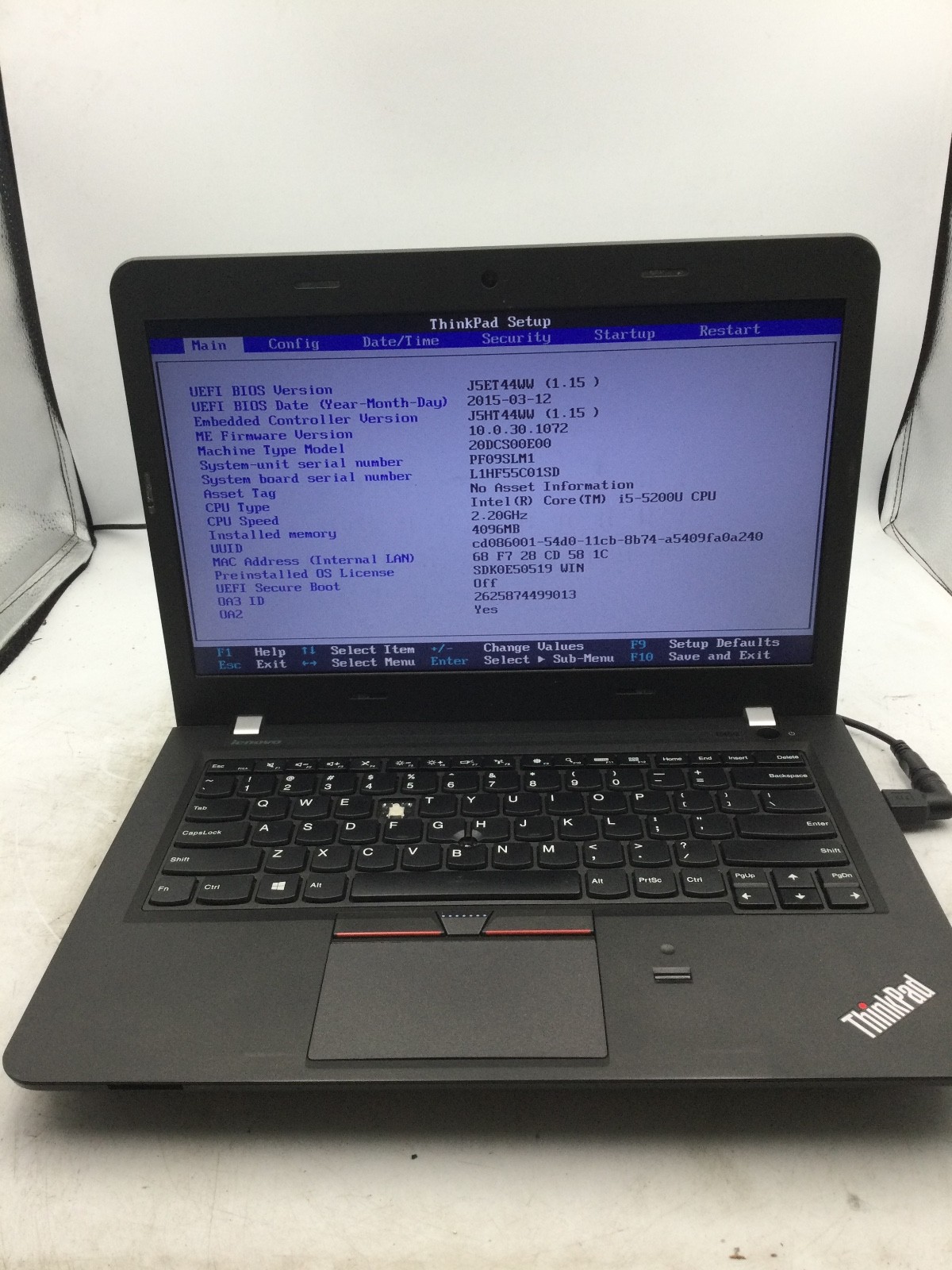 LENOVO THINKPAD E450 - BOOTS TO BIOS 5200U - INTEL I5 - NO RAM - READ DESC - BB