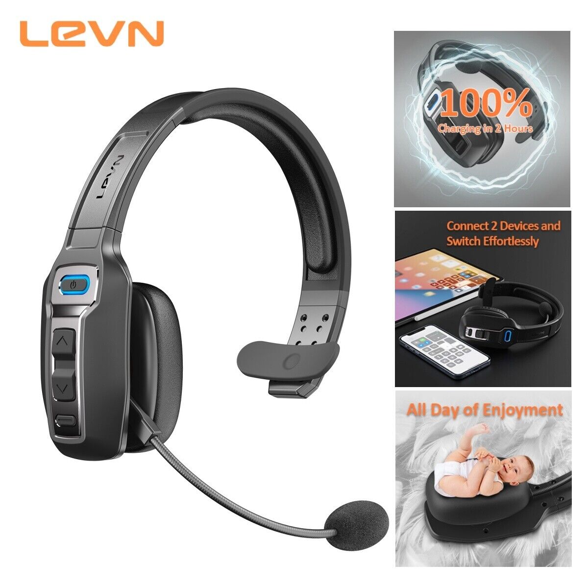 LEVN Wireless Headset For Trucker Bluetooth Headset With Mic AI Noise Cancelling
