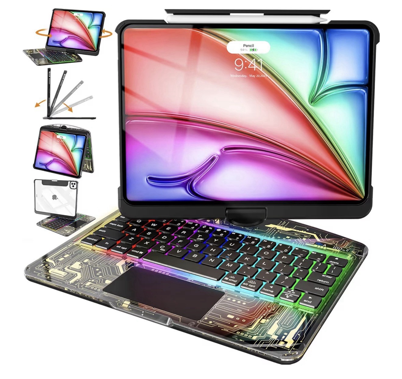 Intermerge Transparent Case with Keyboard for iPad Air 13"(M4/ M3/ M2, 2026