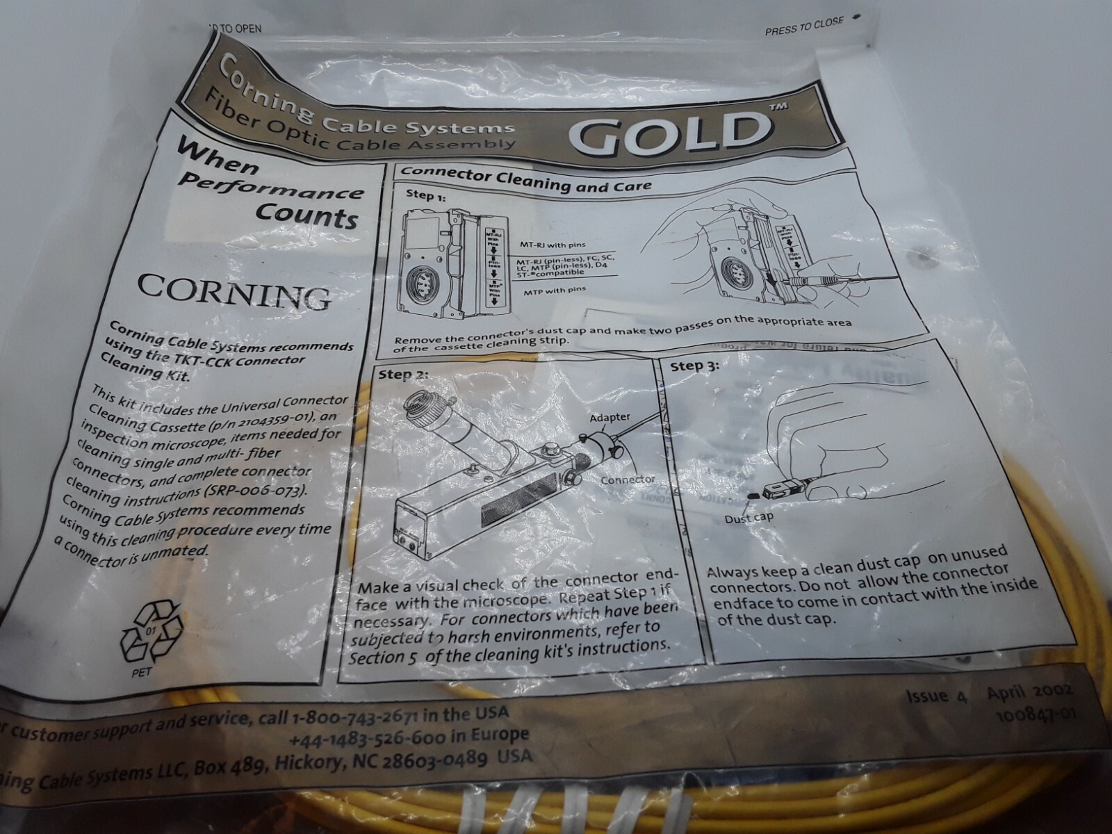 Corning Gold 3m Yellow Fiber Optic Cable 1F SFC SCUPC/STUPC
