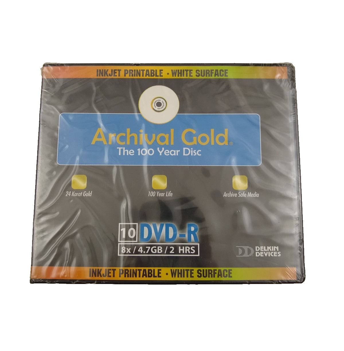 Delkin Devices Archival Gold DVD-R 10 Pack The 100 Year Disc New Sealed
