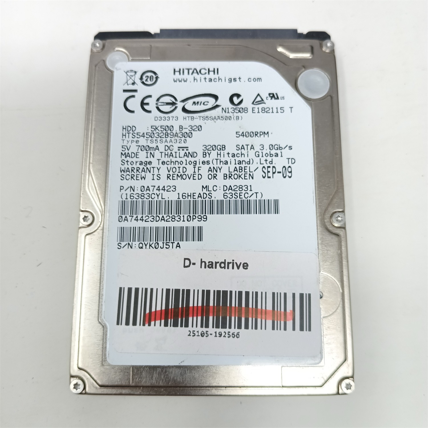 Hitachi HTS545032B9A300 320GB 2.5" SATA II HDD - Tested