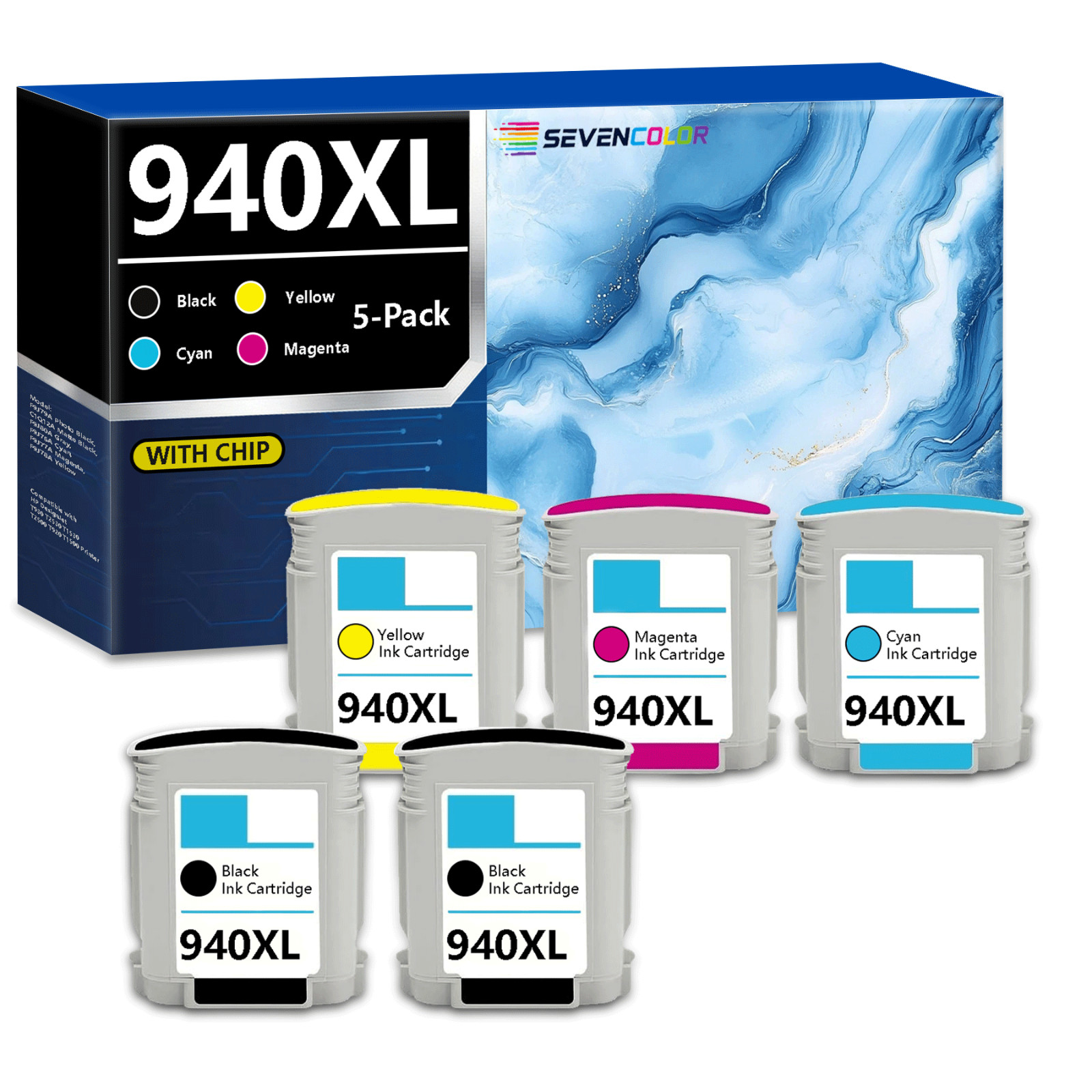 940XL High Yield Ink Cartridge Combo Pack | 5Pack, 2Black/1Cyan/1Magenta/1Yellow