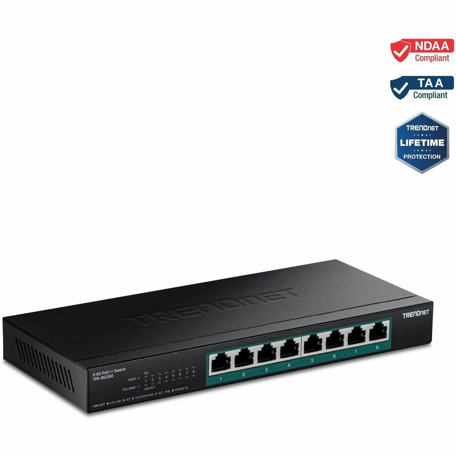 TRENDnet 8-Port 2.5G PoE++ Switch, TPE-BG380, 8 x 2.5GB PoE++ Ports, 230W Poe