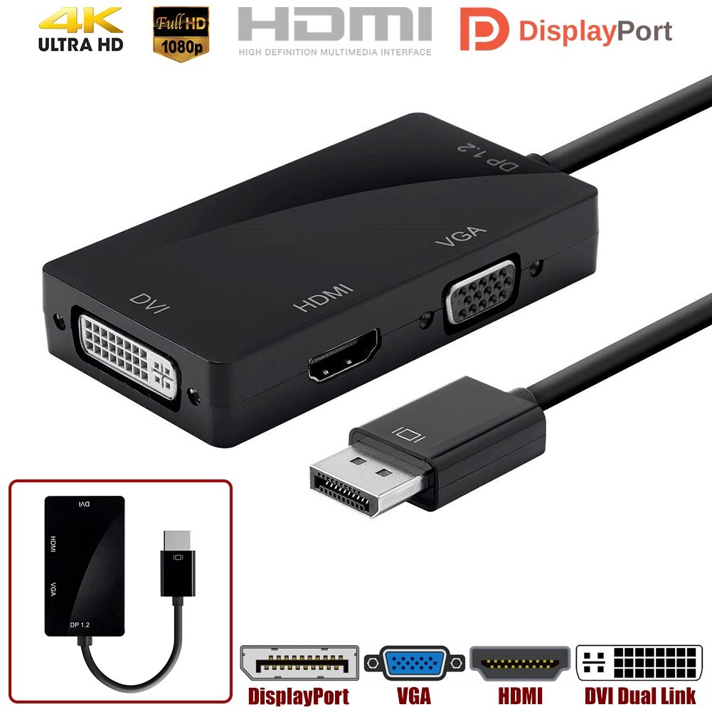 DisplayPort DP 1.2a to 4K HDMI DVI Dual Link VGA Passive Adapter Converter Black
