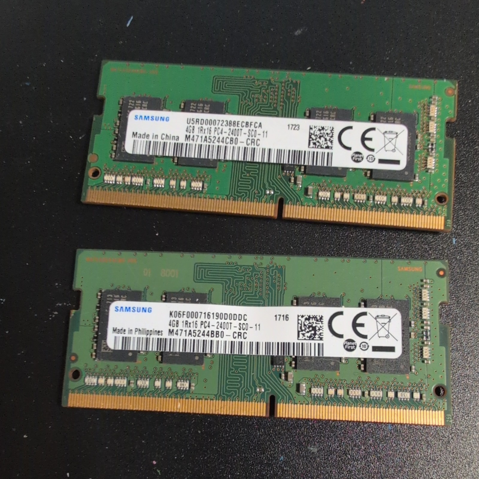 Pair of Samsung 4GB 1Rx16 PC4-2400T-SC0-11 M471A5244CB0-CRC Laptop RAM Memory