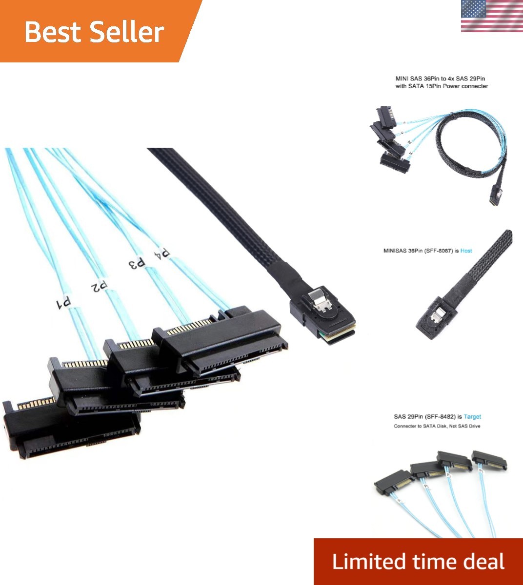 Professional 2-Pack Mini-SAS to SAS Cables 1M - Optimal for RAID Setup