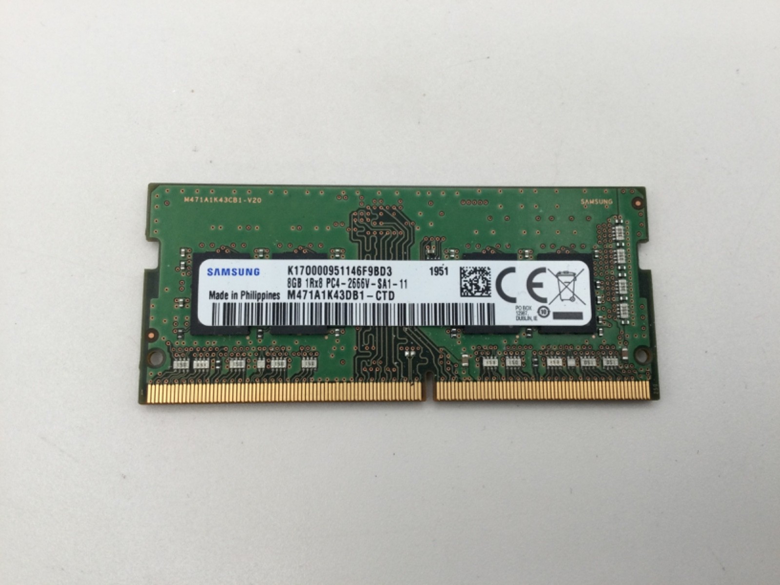 Samsung 8GB (1x8GB) 2666MHz M471A1K43DB1-CTD 1Rx8 PC4-2666V-SA1-11 Laptop RAM