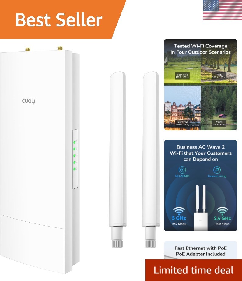 Flexible Outdoor AC1200 WiFi Extender with Detachable Antennas & QOS Features