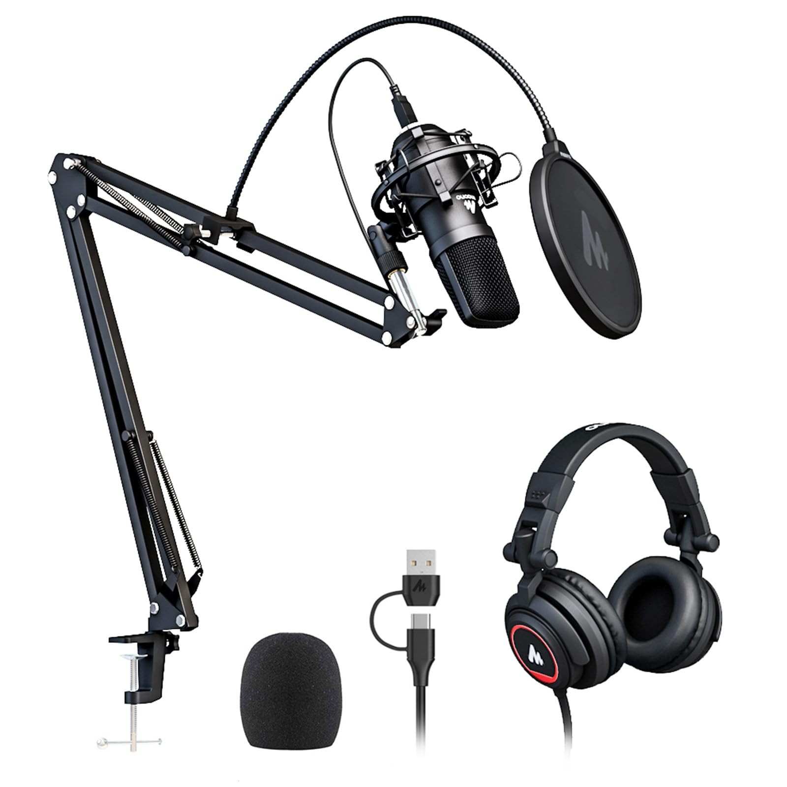 AU-A04H USB Microphone Kit with Headphones for PC Podcast Gaming