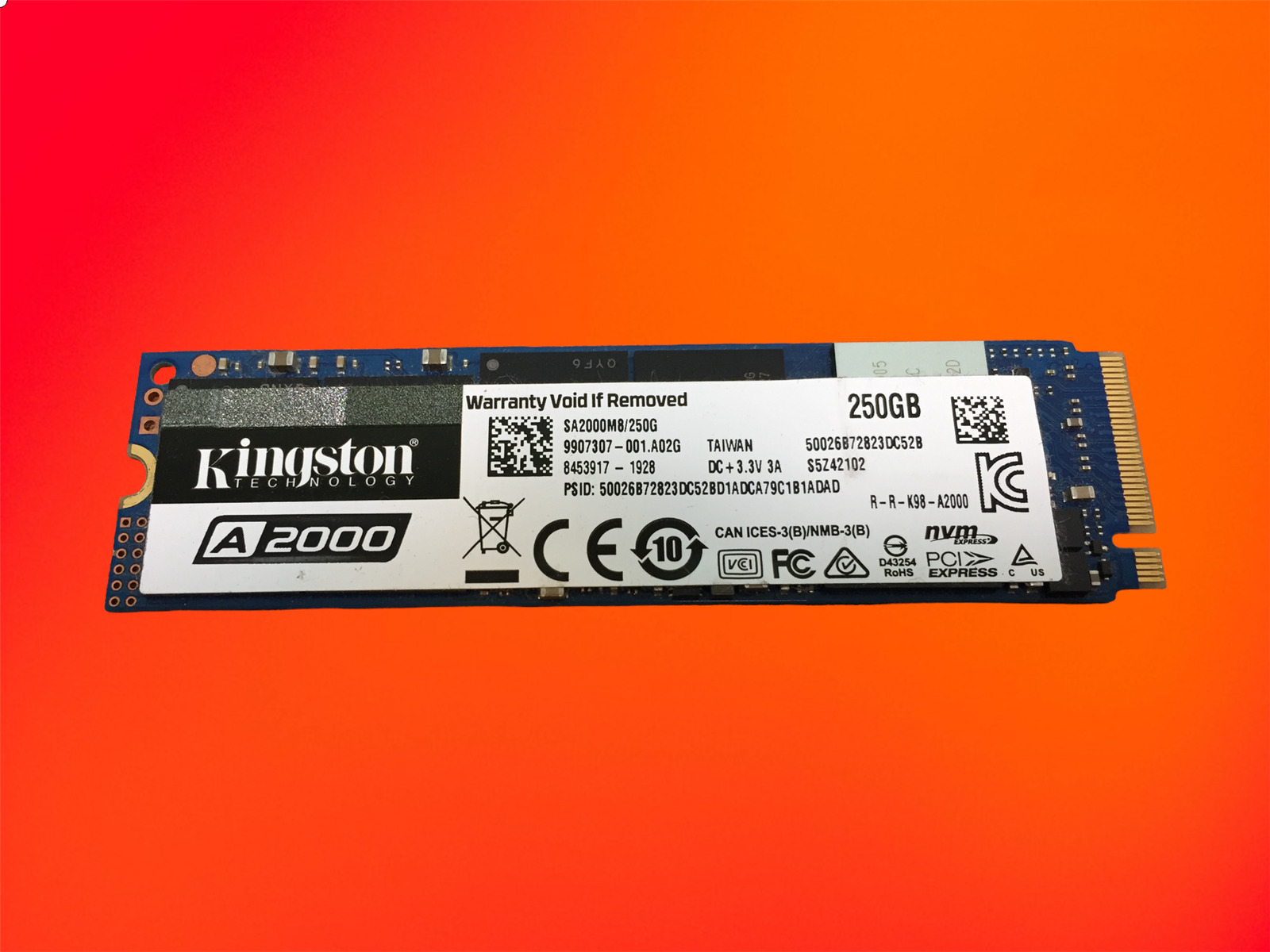 250GB M.2 SATA SSD Kingston A2000 SA2000M8/250G Solid State Drive, USED