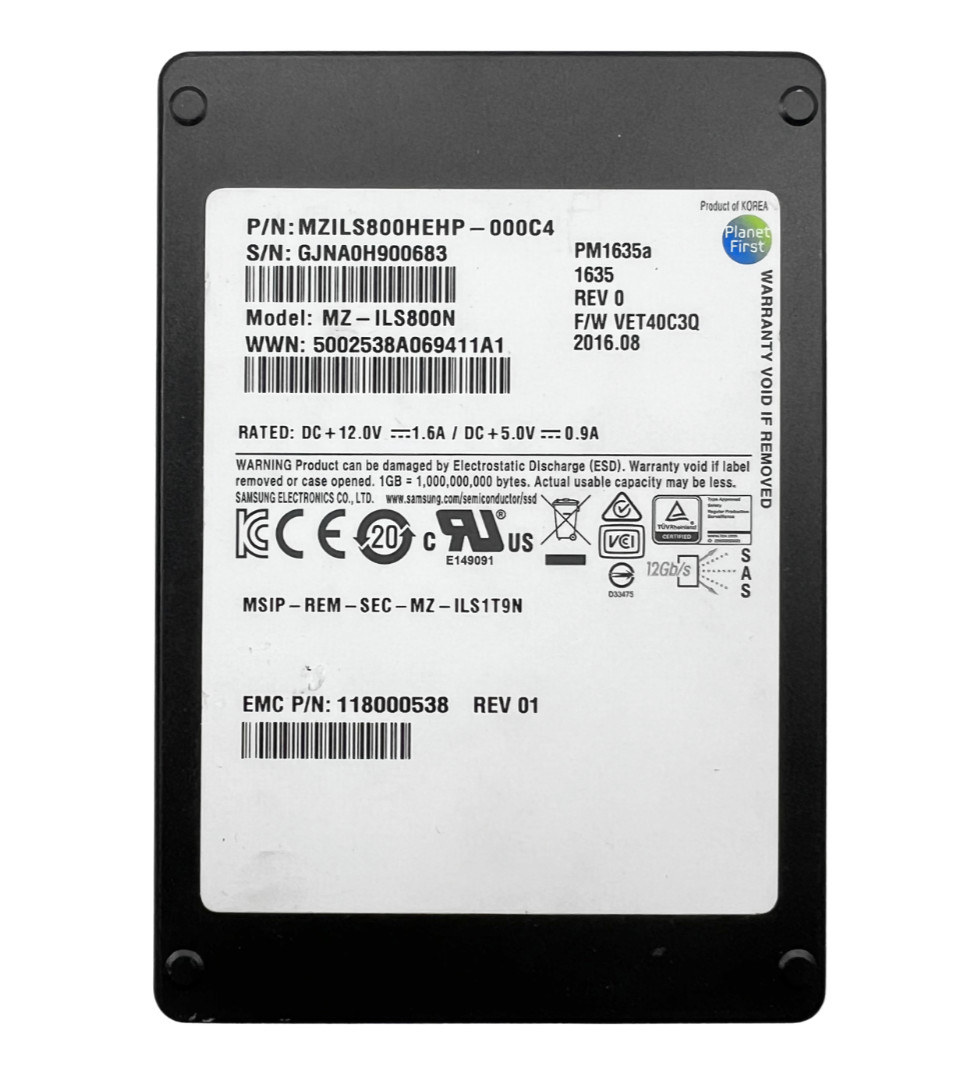 EMC Samsung PM1635A 800GB SAS 12Gb/s 2.5in SSD MZ-ILS800N 98% HEALTH (512BPS)
