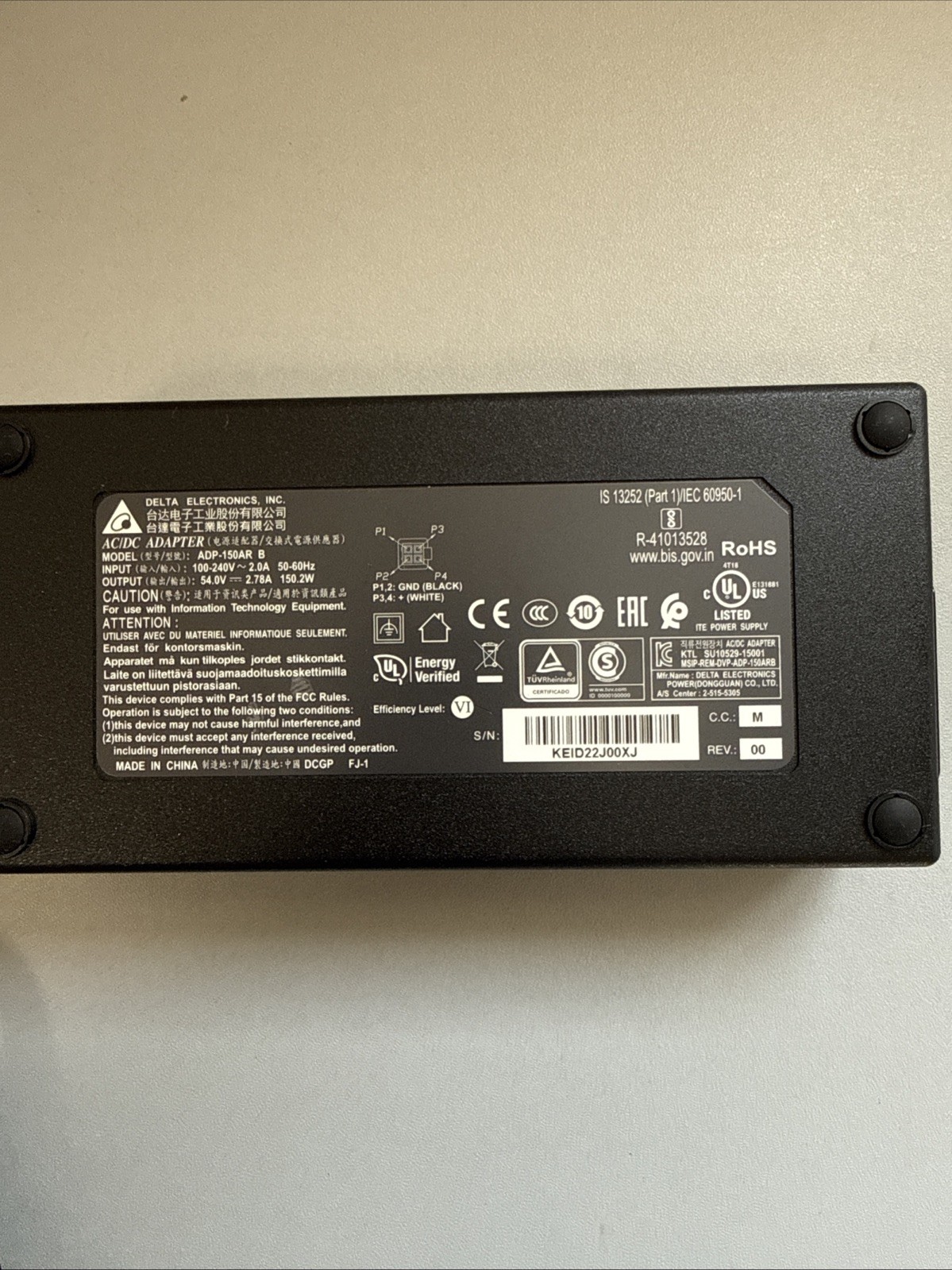 GENUINE DELTA ELECTRONICS 150.2W 54V 2.78A 4Pin AC ADAPTER ADP-150AR  B