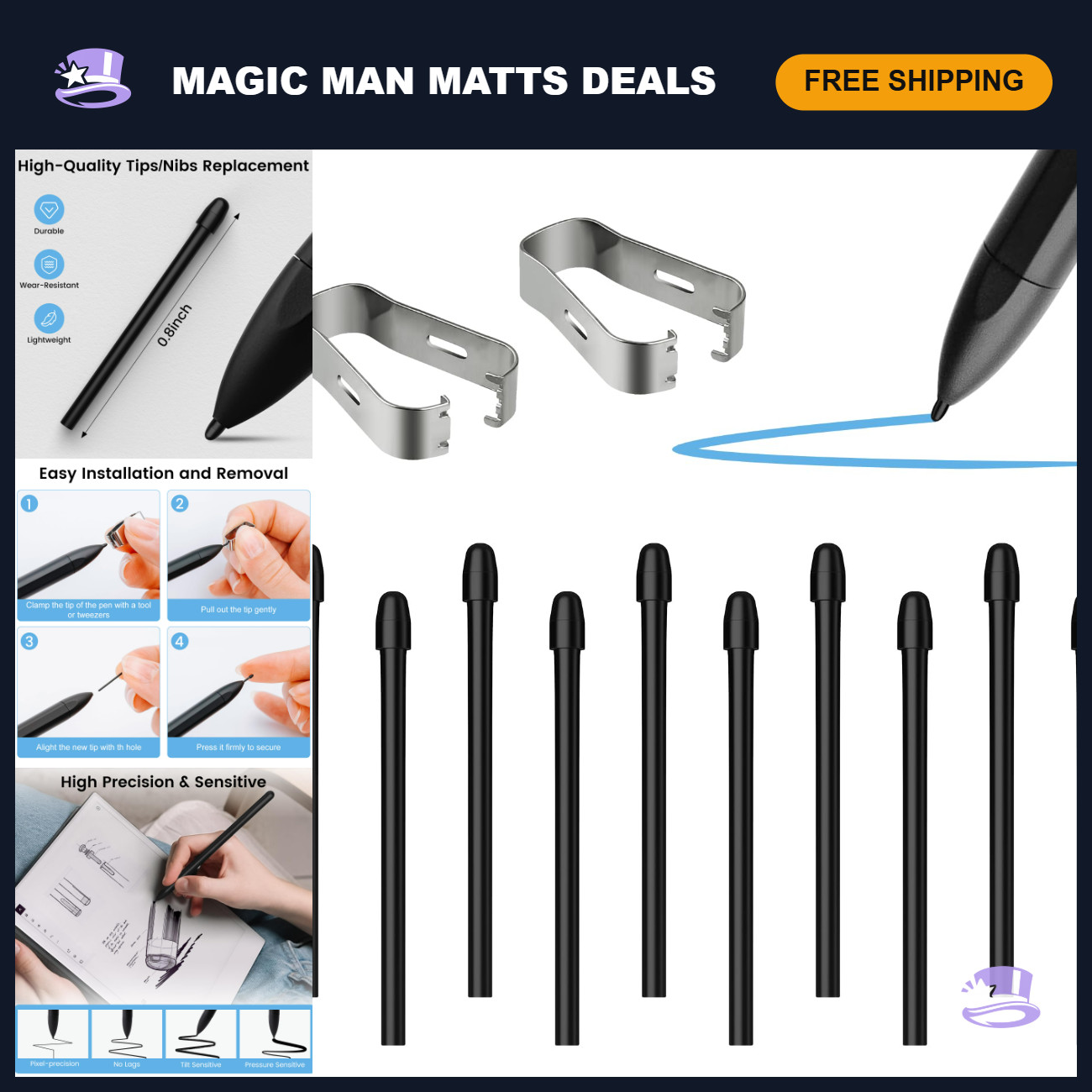10PCS Replacement Tips for Remarkable 1/2 Stylus & Marker - High Precision, Dura