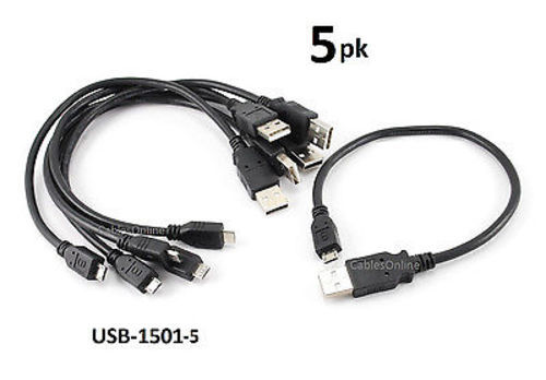 5-PACK 1ft USB 2.0 A-Type Male to Micro-B Male Cable, CablesOnline USB-1501-5