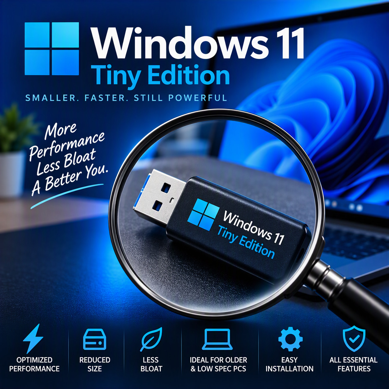 Microsoft Windows 11 Tiny Edition USB Flash Drive Old Hardware Supported