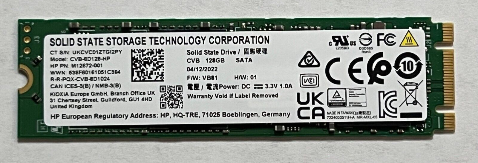 KIOXIA 128GB SATA SSD Solid State Drive M.2 2280 CVB-8D128-HP M12672-001